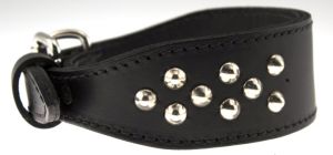 Leather Brothers - 2" Dee-In-Front Tapered Leather Cone Studded Collar - Black - 19" Length