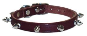 Leather Brothers - 1/2" Regular 1-Ply Latigo Spiked Collar - Burgundy - 12" Length